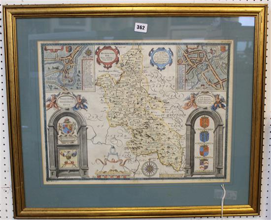 John Speed hand-coloured map of Buckingham